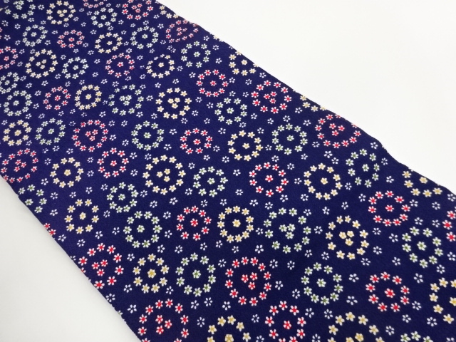 JAPANESE KIMONO / CHIRIMEN FABRIC / SMALL FLORAL CIRCLE PATTERN NAGOYA